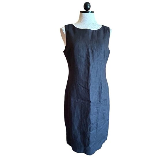 Talbots Black Irish LINEN Dress size 10 PETITE NWT Sleeveless A Line Corporate - Picture 1 of 11